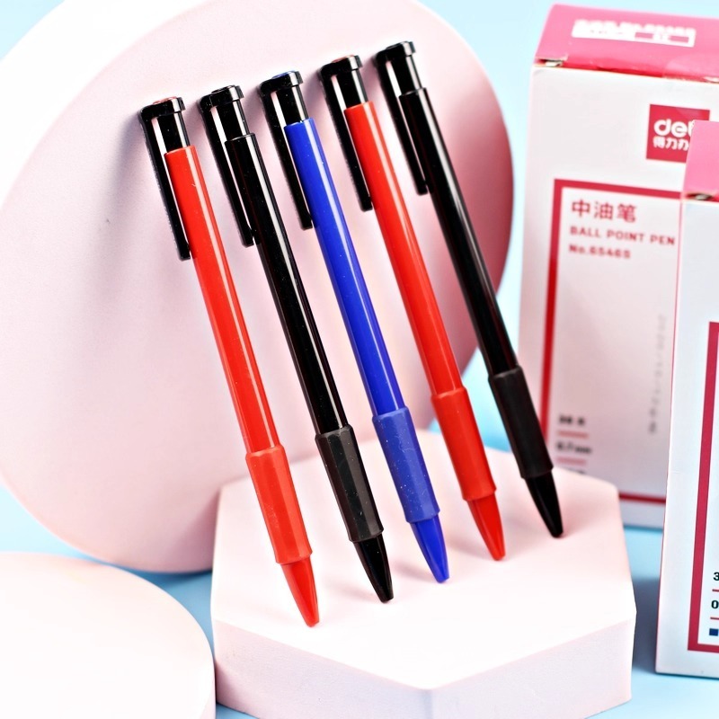 Combo 5 Bút Bi Bấm Văn Phòng 0.7mm Deli - 3 Màu (Xanh, Đỏ, Đen) - Đầu bấm thiết kế chống trượt tiện dụng - 6546S