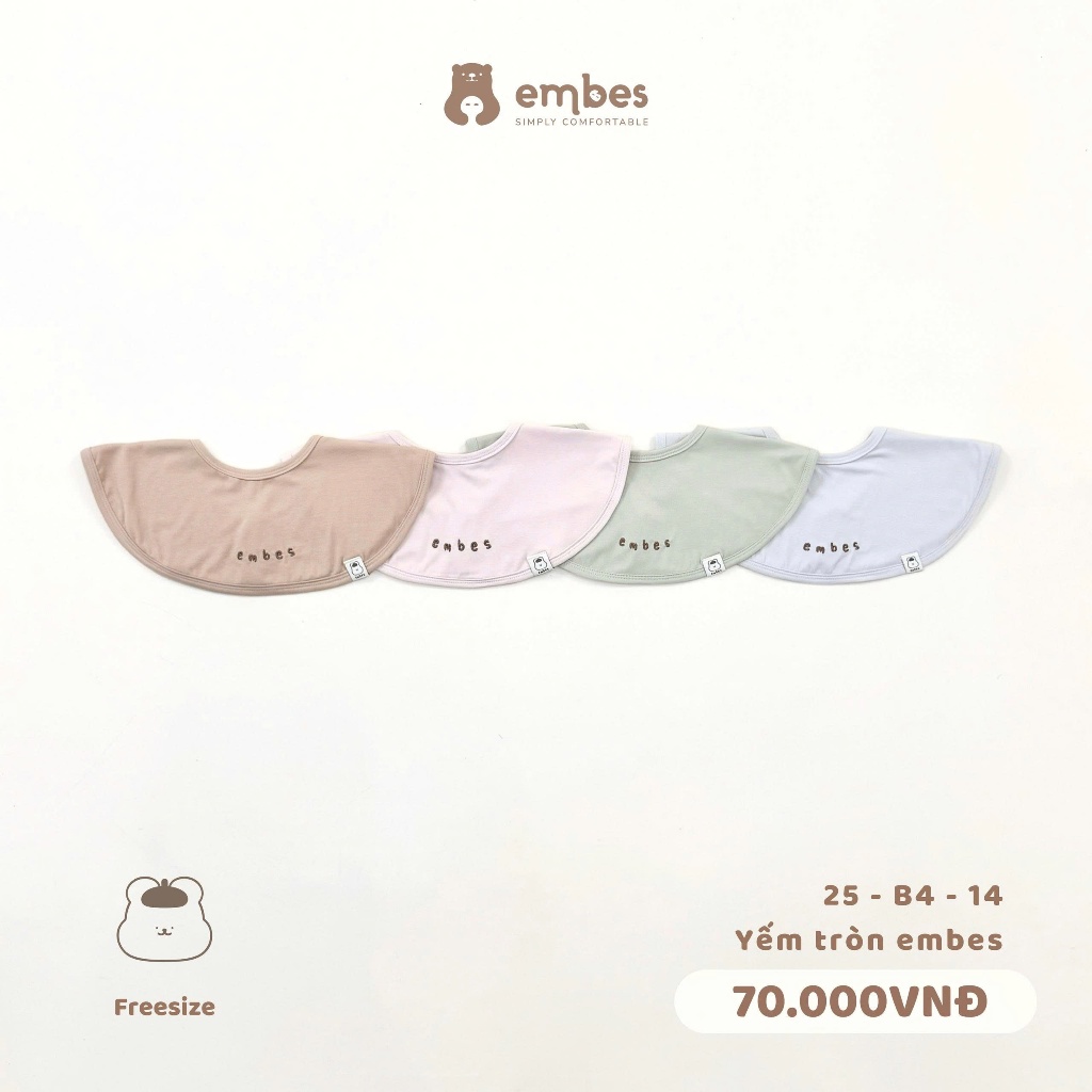 Khăn Cho Bé Embes, Yếm Tròn Dễ Thương Chất Cotton Mềm Mại, Thấm Hút Cho Bé Sơ Sinh, Ăn Dặm