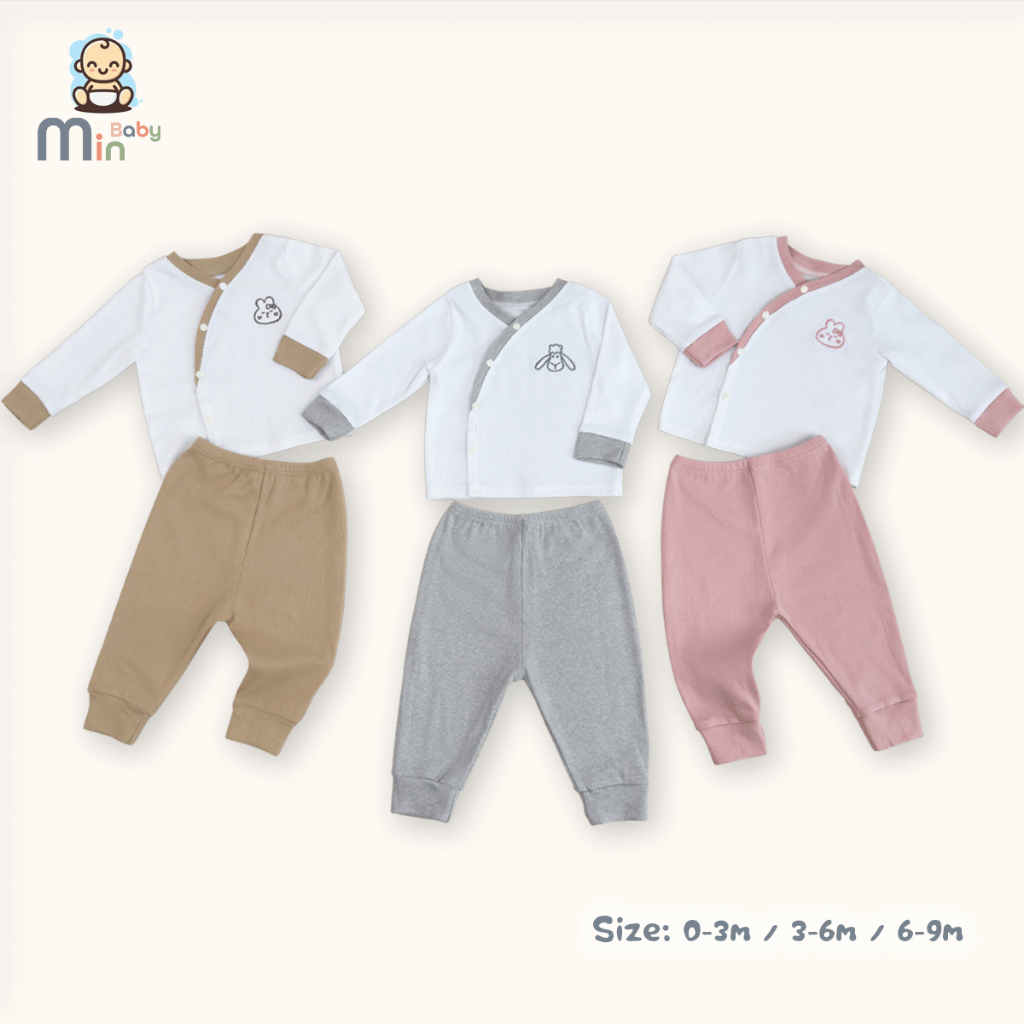 Bộ Sơ Sinh Dài Tay Thu Đông Cho Bé – Cotton Mềm Mại, An Toàn & Ấm Áp - Hàng Chính Hãng MIN0412