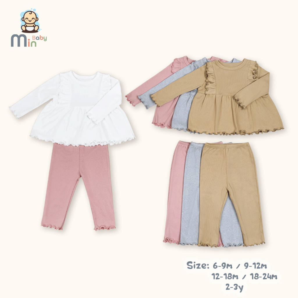 Bộ Tăm Dài Tay Bé Gái Anminaza Béo Nhún Xinh Điệu Đà Vải Co Dãn Thấm Hút - Hàng Chính Hãng AMI0422