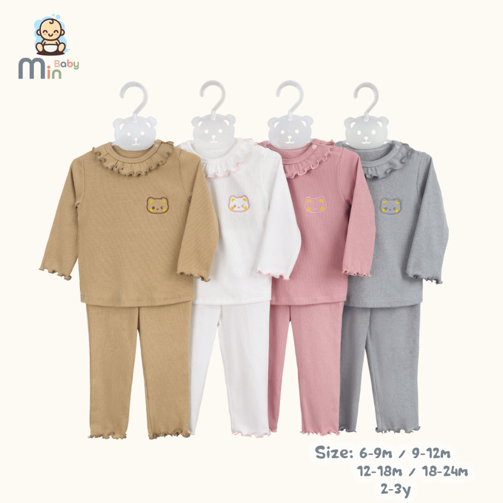 Bộ Dài Tay Thu Đông Bé Gái Anminaza Vải Tăm Ấm Áp Cổ Bèo - Hàng Chính Hãng AMI0434