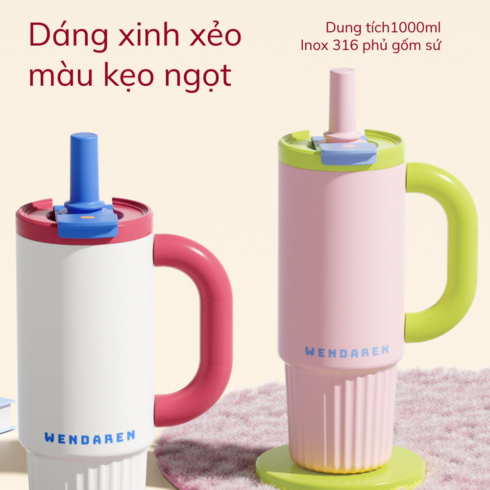 Cốc giữ nhiệt tráng sứ 1000ml NAFI, set quà ly giữ nhiệt chất liệu phủ sứ an toàn giữ nhiệt nóng lạnh 6-12h | BigBuy360 - bigbuy360.vn
