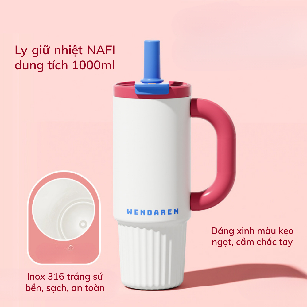 Cốc giữ nhiệt tráng sứ 1000ml NAFI, set quà ly giữ nhiệt chất liệu phủ sứ an toàn giữ nhiệt nóng lạnh 6-12h | BigBuy360 - bigbuy360.vn