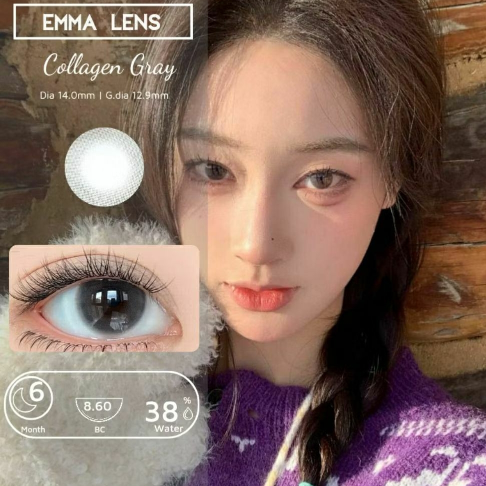 Kính Áp Tròng Collagen Gray | Lens Xám Tự Nhiên Không Giãn | Emma Lens