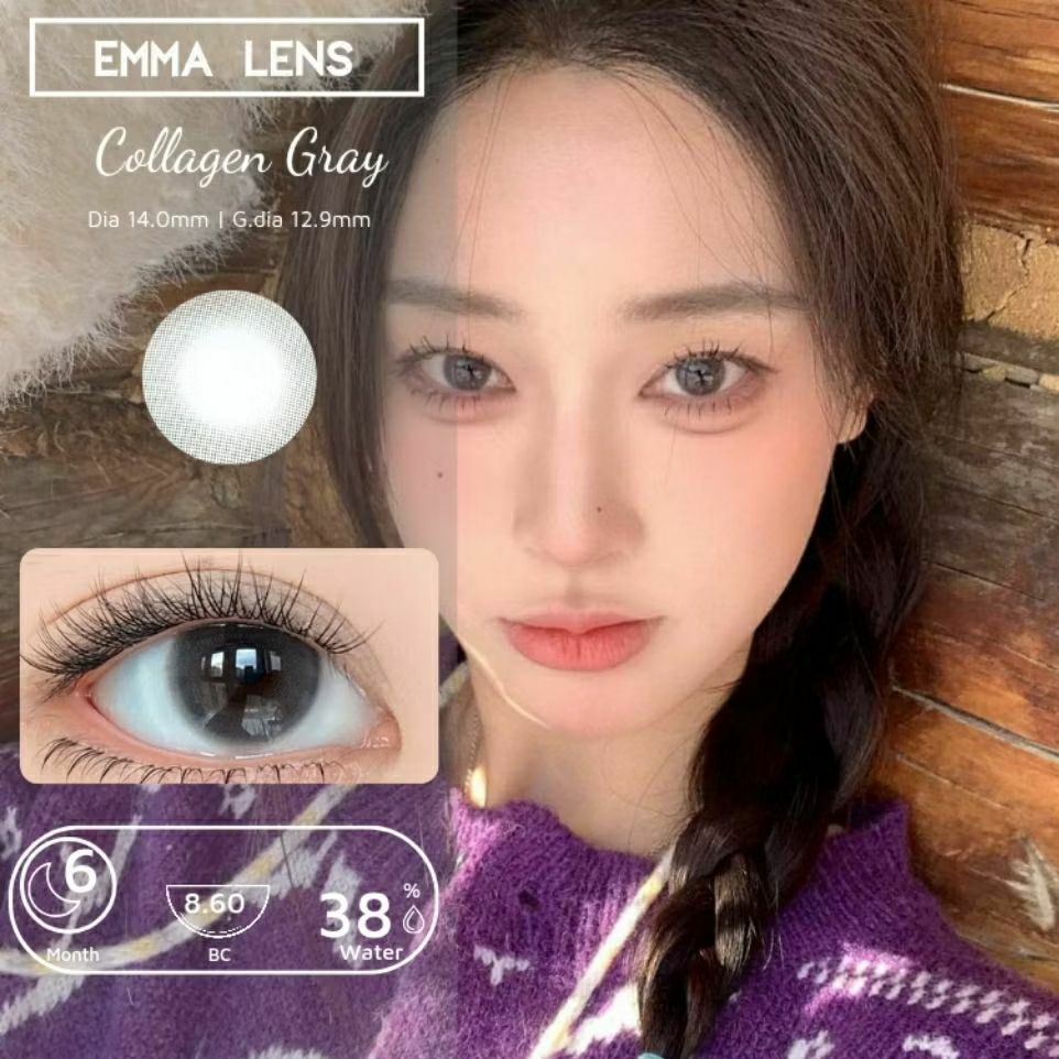Kính Áp Tròng Collagen Gray | Lens Xám Tự Nhiên Không Giãn | Emma Lens
