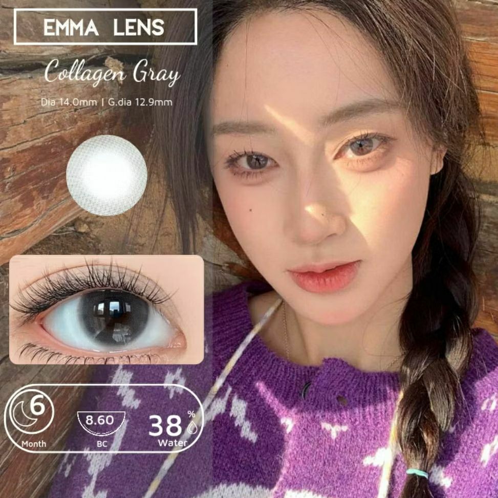 Kính Áp Tròng Collagen Gray | Lens Xám Tự Nhiên Không Giãn | Emma Lens