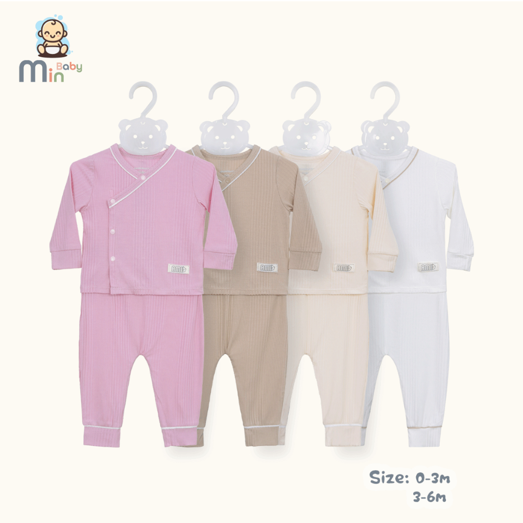 Bộ Sơ Sinh Dài Tay Anminaza Cài Chéo Vải Tăm Tre An Toàn Mềm Mịn Cho Bé - Hàng Chính Hãng AMI0370