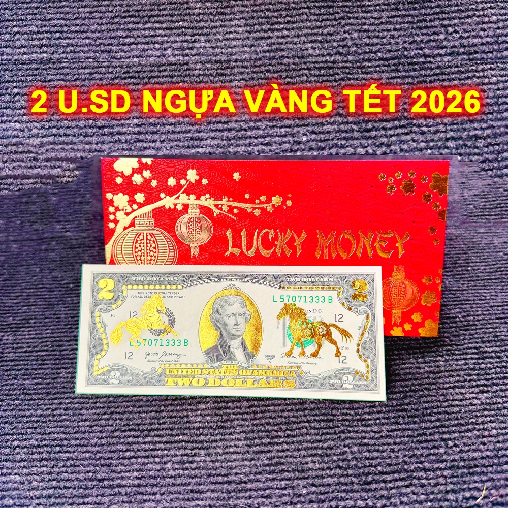 (RƯỚC LỘC) Tiền 2 Đô Con Ngựa Mạ Vàng 3D Kèm Bao Lì Xì, 2 U.s.d Sưu Tầm Lưu Niệm, Lì Xì Tết 2026 May Mắn