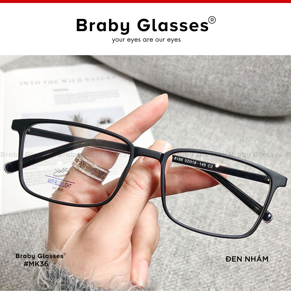 Gọng kính cận vuông unisex trong suốt Braby Glasses phụ kiện thời trang cao cấp nam nữ chất liệu nhựa Acetate MK36