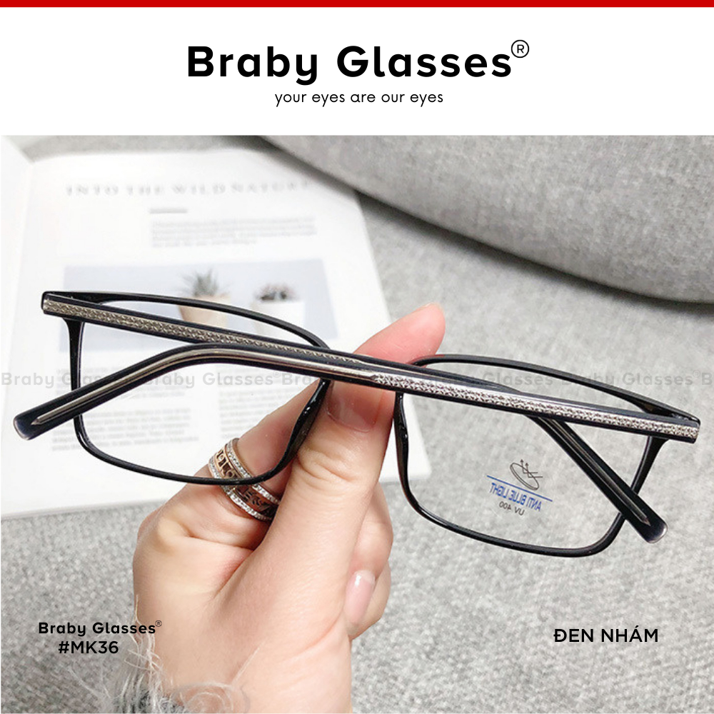 Gọng kính cận vuông unisex trong suốt Braby Glasses phụ kiện thời trang cao cấp nam nữ chất liệu nhựa Acetate MK36