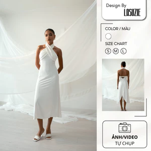 Đầm Thun Trắng Vanessa Dress Design By LASUZIE Dáng Dài Ôm Body Cổ Yếm Gợi Cảm Thời Trang Sang Trọng
