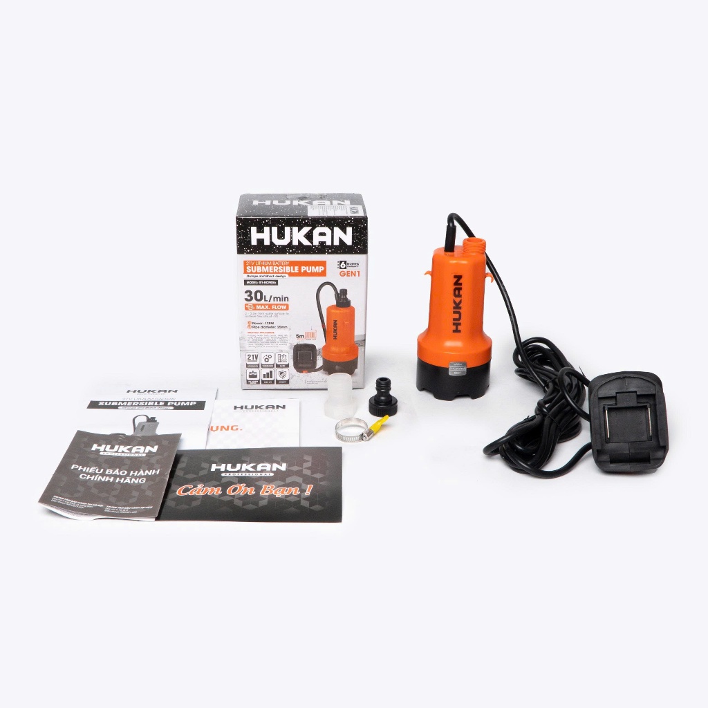 Thân Bơm Chìm Pin HUKAN G1-BCP03A | 21V, Lưu Lượng 15L/Phút, Đường Kính Ống 25mm, Dây dài 5m, Tiện Lợi, Bảo Hành 6 Tháng