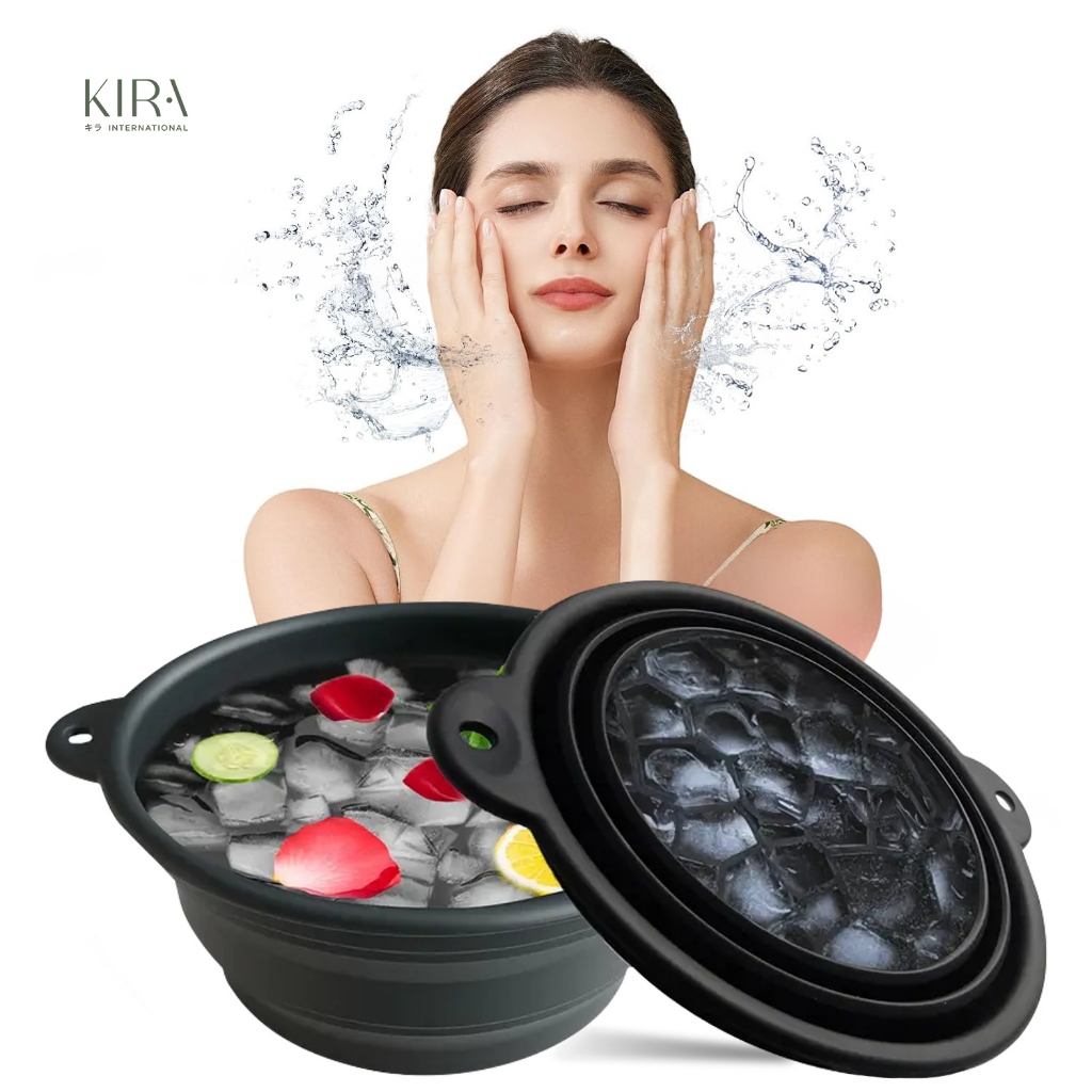 Chậu Đá Lạnh Rửa Mặt Gập Gọn Silicone 1.5L – Dụng Cụ Ngâm Mặt Ice Basin Skin Reviver giúp săn chắc da