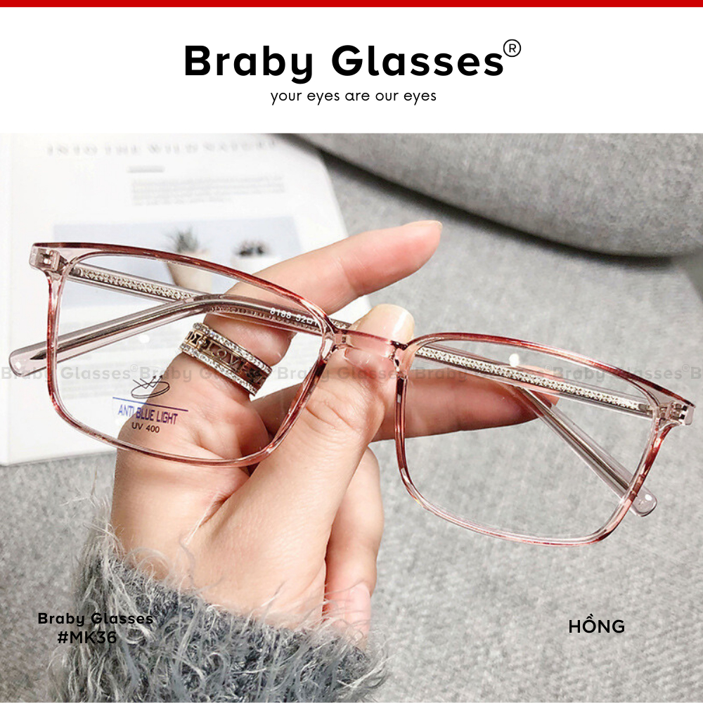 Gọng kính cận vuông unisex trong suốt Braby Glasses phụ kiện thời trang cao cấp nam nữ chất liệu nhựa Acetate MK36
