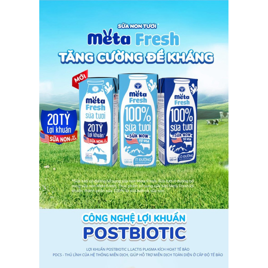 {Siêu hót} Sữa Tươi Meta Fresh 100% sữa tươi bổ sung 20 tỷ lợi 110-180ml - cho cả gia đình