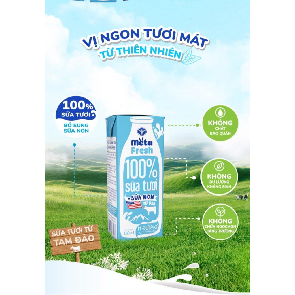 {Siêu hót} Sữa Tươi Meta Fresh 100% sữa tươi bổ sung 20 tỷ lợi 110-180ml - cho cả gia đình