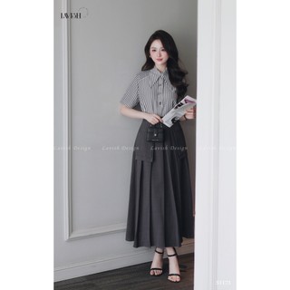 Set Áo Sơ Mi Phối Chân Váy Xếp Ly Công Sở Dáng Dài Thanh Lịch, Chất Liệu Cao Cấp Phù Hợp Nhiều Dịp Lavish Design – S1173