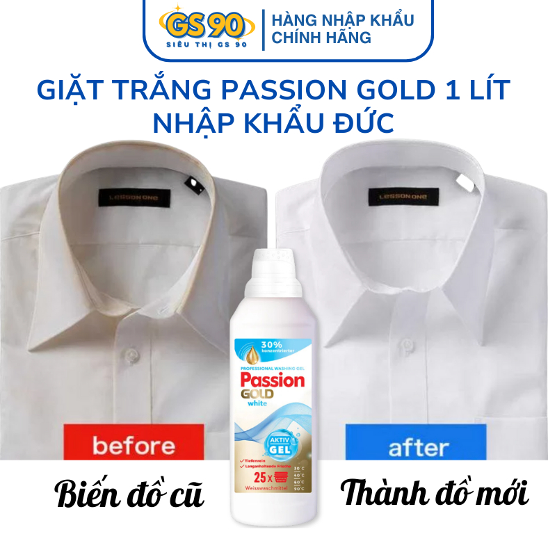 Nước Giặt Passion Gold 1 Lít Chuyên Dụng Cho Quần Áo Trắng và Đen Tối Màu Hàng Đức