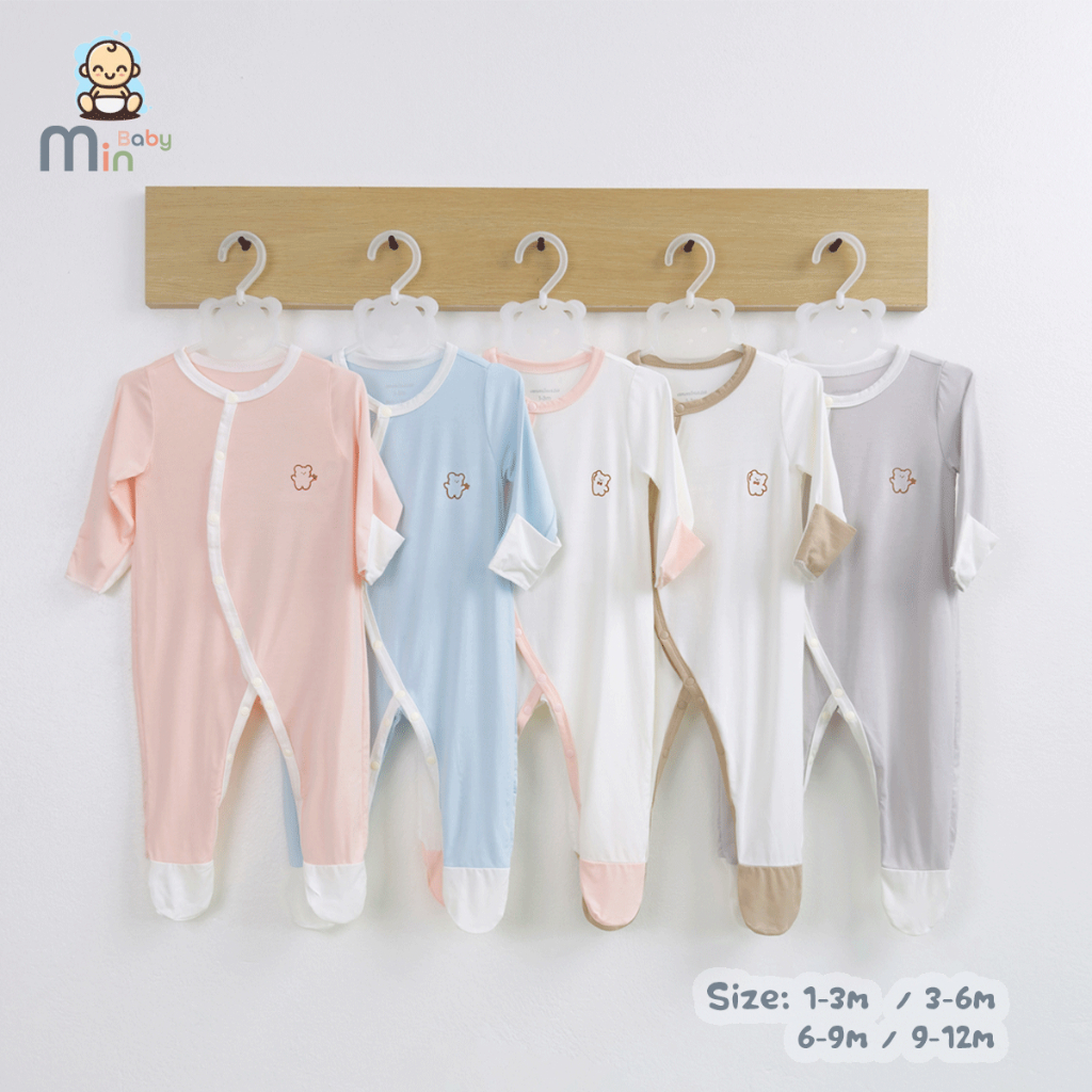 Body Sơ Sinh Dài Liền Bao Tay Bao Chân Vải Sợi Tre Petit Mềm Mịn Thoáng Mát- Hàng Chính Hãng MIN0398