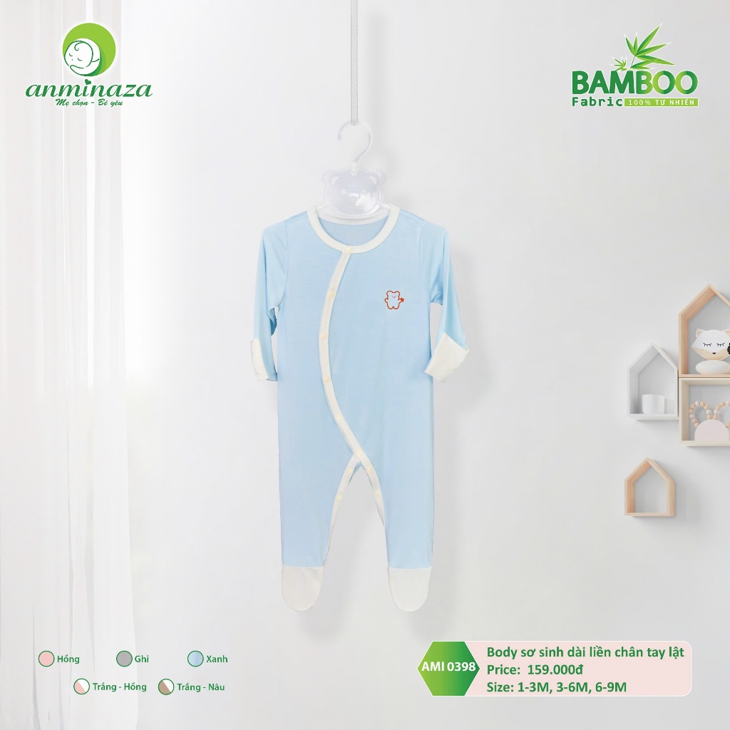 Body Sơ Sinh Dài Liền Bao Tay Bao Chân Vải Sợi Tre Petit Mềm Mịn Thoáng Mát- Hàng Chính Hãng MIN0398