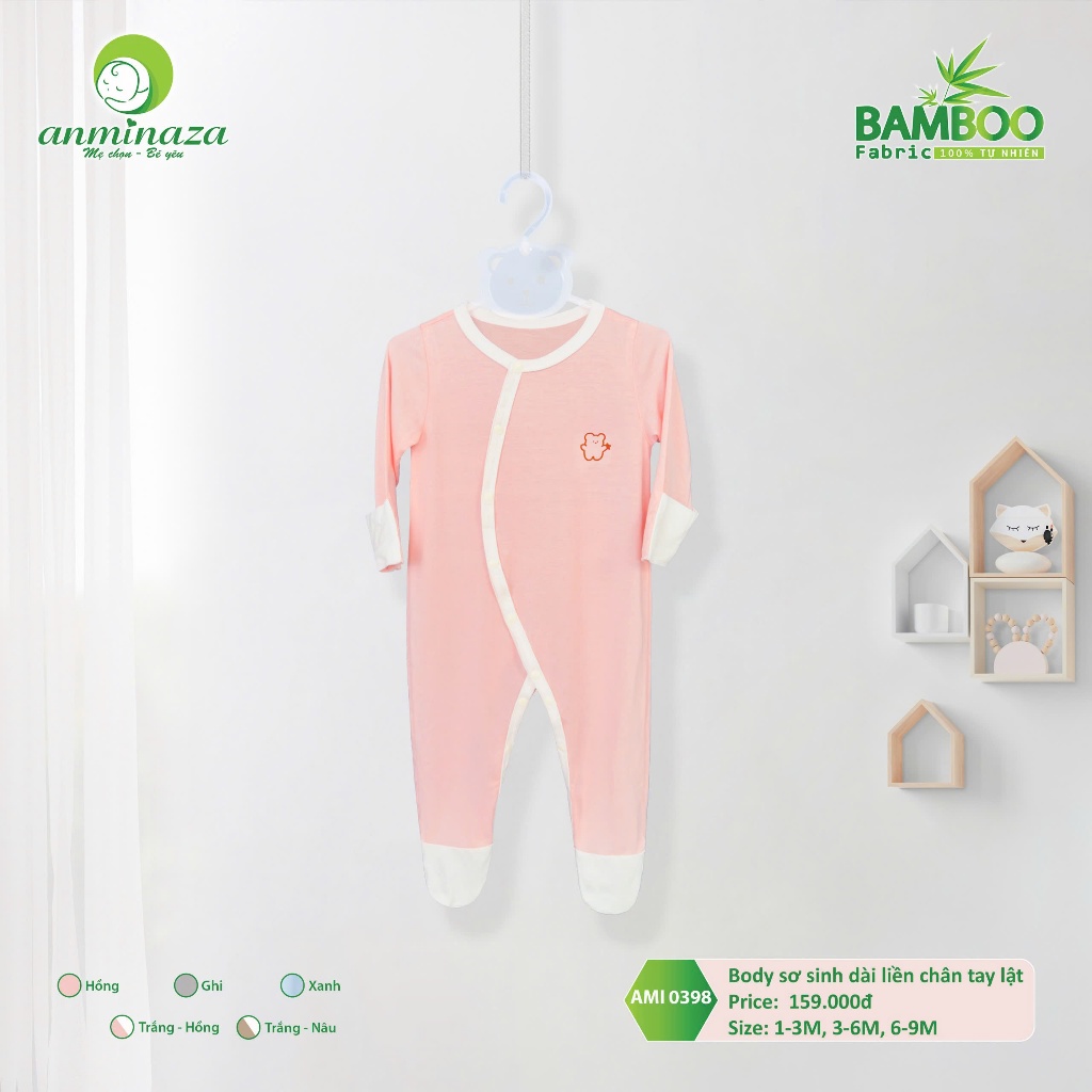 Body Sơ Sinh Dài Liền Bao Tay Bao Chân Vải Sợi Tre Petit Mềm Mịn Thoáng Mát- Hàng Chính Hãng MIN0398