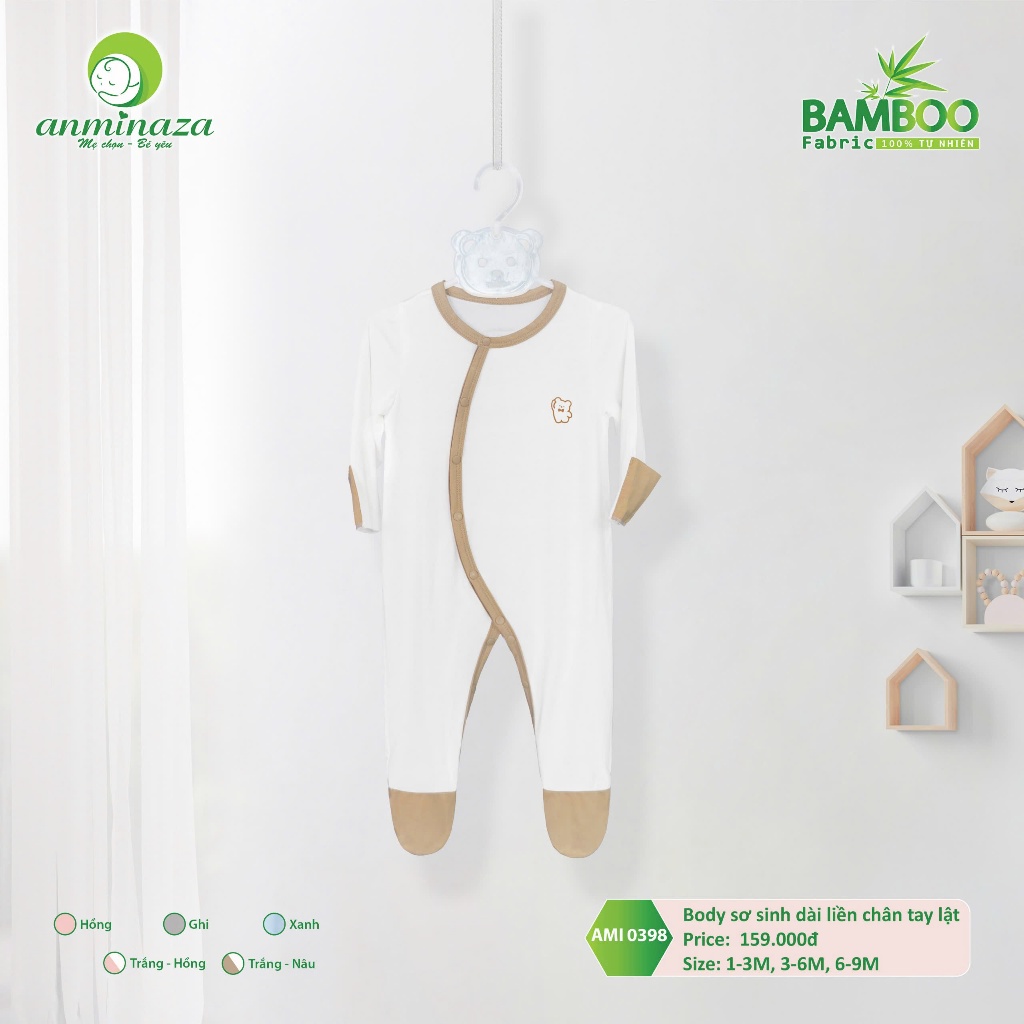 Body Sơ Sinh Dài Liền Bao Tay Bao Chân Vải Sợi Tre Petit Mềm Mịn Thoáng Mát- Hàng Chính Hãng MIN0398
