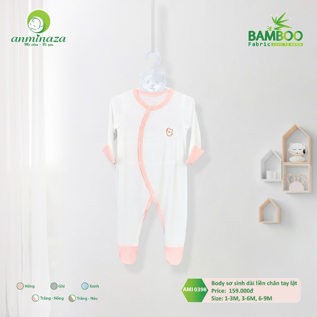 Body Sơ Sinh Dài Liền Bao Tay Bao Chân Vải Sợi Tre Petit Mềm Mịn Thoáng Mát- Hàng Chính Hãng MIN0398