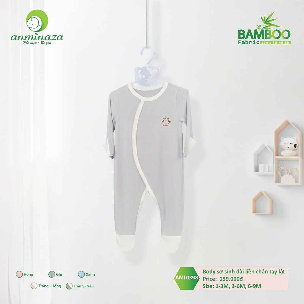 Body Sơ Sinh Dài Liền Bao Tay Bao Chân Vải Sợi Tre Petit Mềm Mịn Thoáng Mát- Hàng Chính Hãng MIN0398
