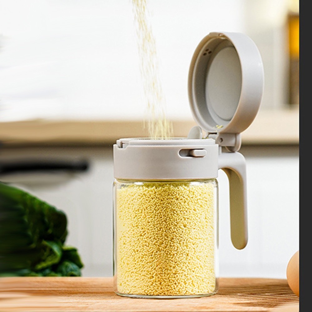 Lọ Đựng Gia Vị Thuỷ Tinh Boro Chống Vỡ Cao Cấp - Hộp Đựng Gia Vị Có Thìa Để Ngăn Riêng Chống Ẩm, Nắp Kín Có Khóa