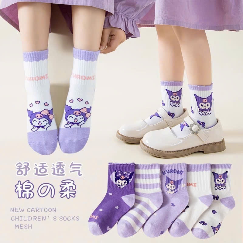Set 5 đôi tất cao cổ thu đông cho bé gái, bé trai 2 tới 12 tuổi, tất Kuromi, tất Melody