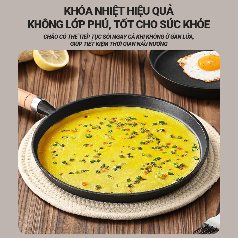 Kaleis Chảo Gang Chống Dính Đa Năng 20/26cm, Làm Bánh Xèo, Rán, Phù Hợp Mọi Loại Bếp