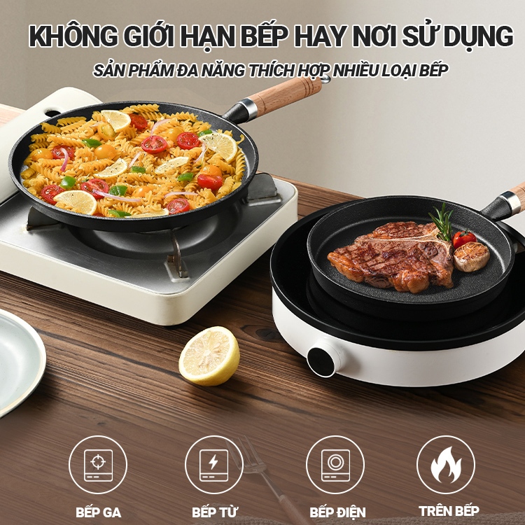 Kaleis Chảo Gang Chống Dính Đa Năng 20/26cm, Làm Bánh Xèo, Rán, Phù Hợp Mọi Loại Bếp