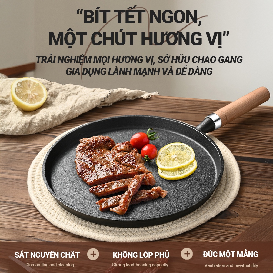 Kaleis Chảo Gang Chống Dính Đa Năng 20/26cm, Làm Bánh Xèo, Rán, Phù Hợp Mọi Loại Bếp