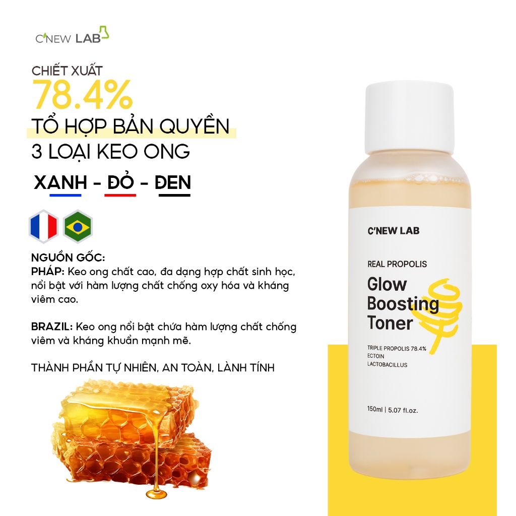 Toner Keo Ong 78,4% Real Propolis C'New Lab Hỗ trợ cấp ẩm và giúp da mịn màng  (150ml)