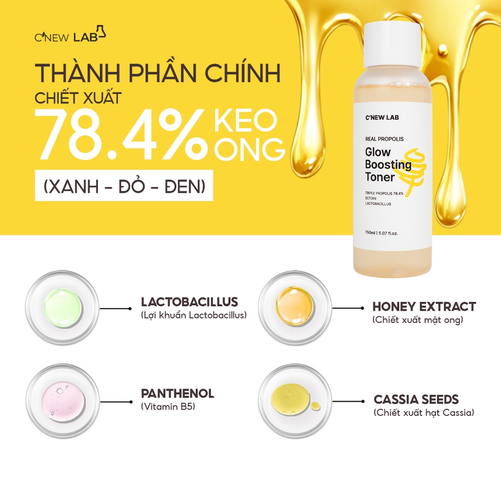 Toner Keo Ong 78,4% Real Propolis C'New Lab Hỗ trợ cấp ẩm và giúp da mịn màng  (150ml)