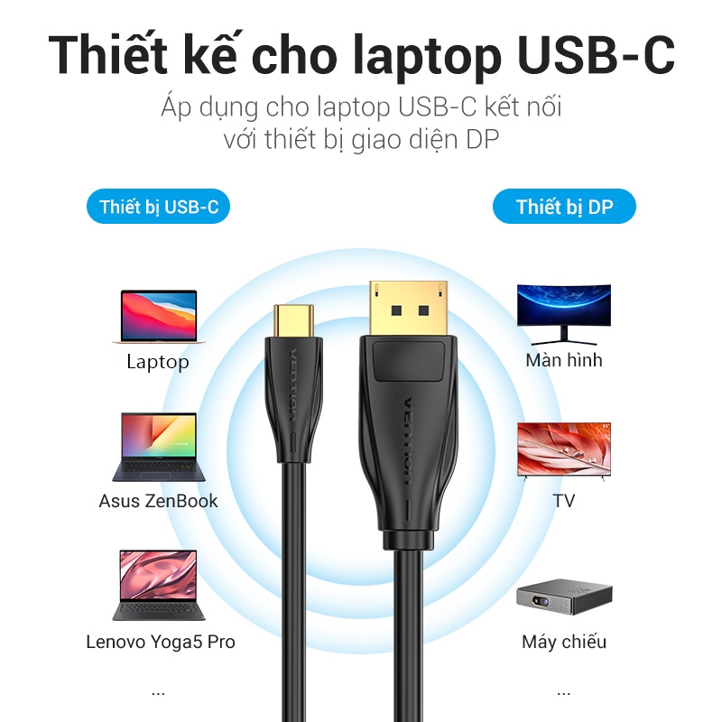 Dây Cáp Chuyển Đổi USB-C Sang DisplayPort Vention 8K 60Hz Kết Nối Laptop Với Màn Hình/Máy Chiếu