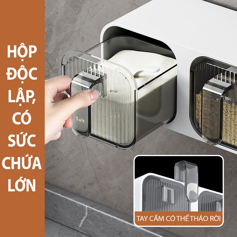 Kaleis Kệ Đựng Gia Vị Dính Tường 3 Ngăn Cao Cấp – Hộp Gia Vị Chống Ẩm Mốc Kèm Thìa