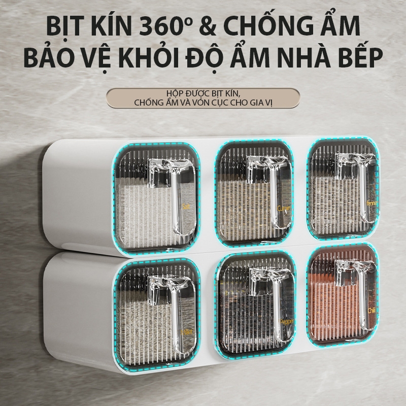 Kaleis Kệ Đựng Gia Vị Dính Tường 3 Ngăn Cao Cấp – Hộp Gia Vị Chống Ẩm Mốc Kèm Thìa