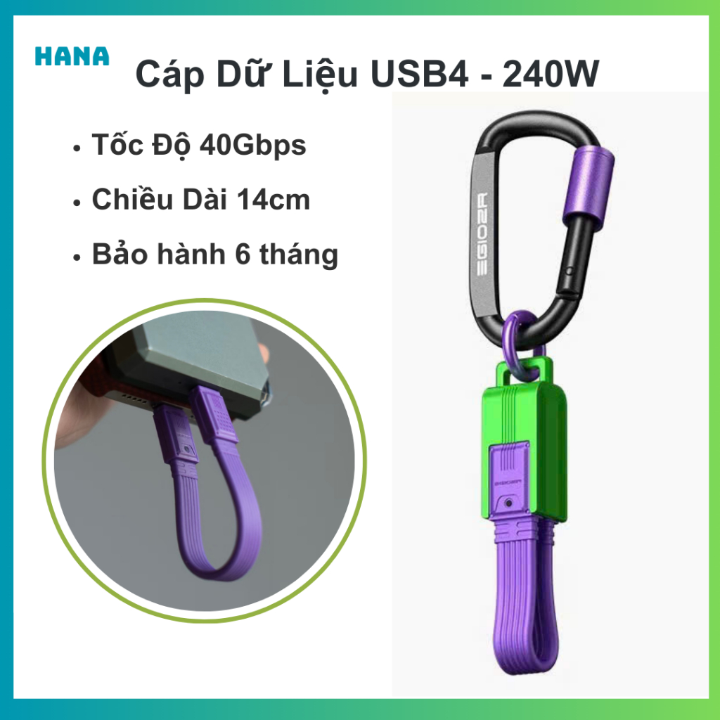 Dây cáp sạc nhanh type C - Truyền dữ liệu tốc độ cao 40Gbps - USB4 - hãng EGIOZR 240W - hình ảnh 8K – Dài 14cm