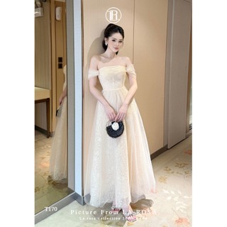 Đầm Trễ Vai Dáng Dài Mặc Dự Tiệc, Đám Cưới LA ROSA Chất Liệu Ren Phối Lưới Đính Đá Cao Cấp T170-SX