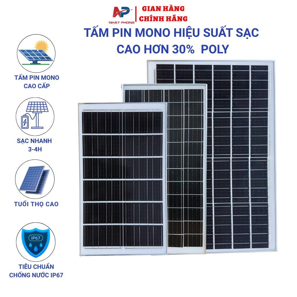 Tấm pin năng lượng mặt trời NHẬT PHONG SOLAR chất liệu Mono đơn tinh thể công suất 6V/20W,25W,30W,35W,50W