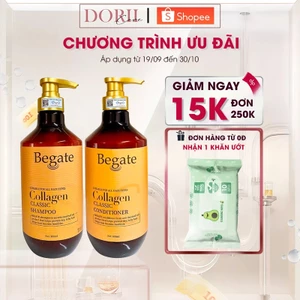 Cặp dầu gội - dầu xả giảm gàu ch.ống rụng tóc(chai nâu )Begate 800ml tặng khăn ướt