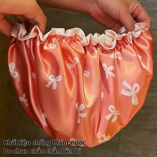 Mũ Nón Trùm Đầu Bằng Vải Satin - Mũ Chống Nước 2 Lớp Nhiều Hoạ Tiết Dễ Thương Co Giản Thoải Mái Bảo Vệ Tóc