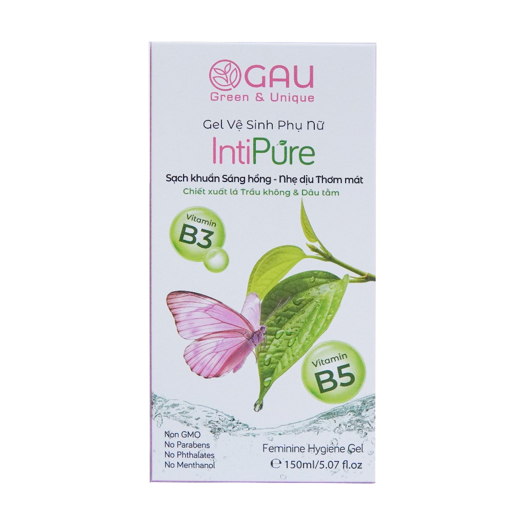 Dung dịch GEL Vệ Sinh Phụ Nữ Thiên Nhiên Trầu Không - Dâu Tằm GAU INTIPURE 150ml Sạch Hồng-Thơm lâu