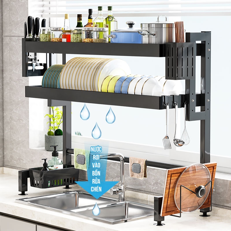 Kaleis Kệ Đựng Chén Đĩa Đa Năng 65cm, 1/2 Tầng, Cao Cấp, Điều Chỉnh Được Trên Bồn Rửa