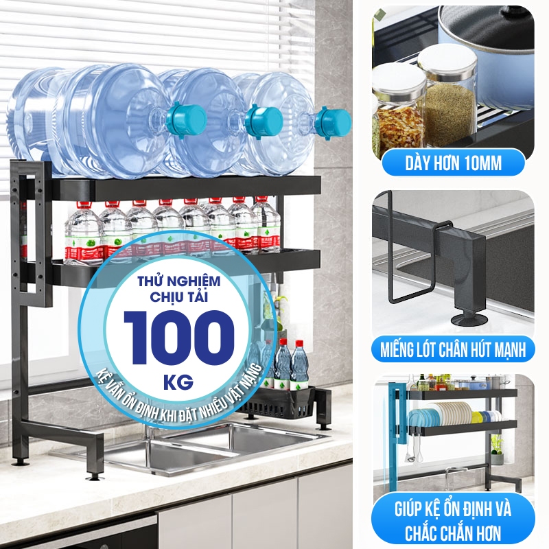 Kaleis Kệ Đựng Chén Đĩa Đa Năng 65cm, 1/2 Tầng, Cao Cấp, Điều Chỉnh Được Trên Bồn Rửa