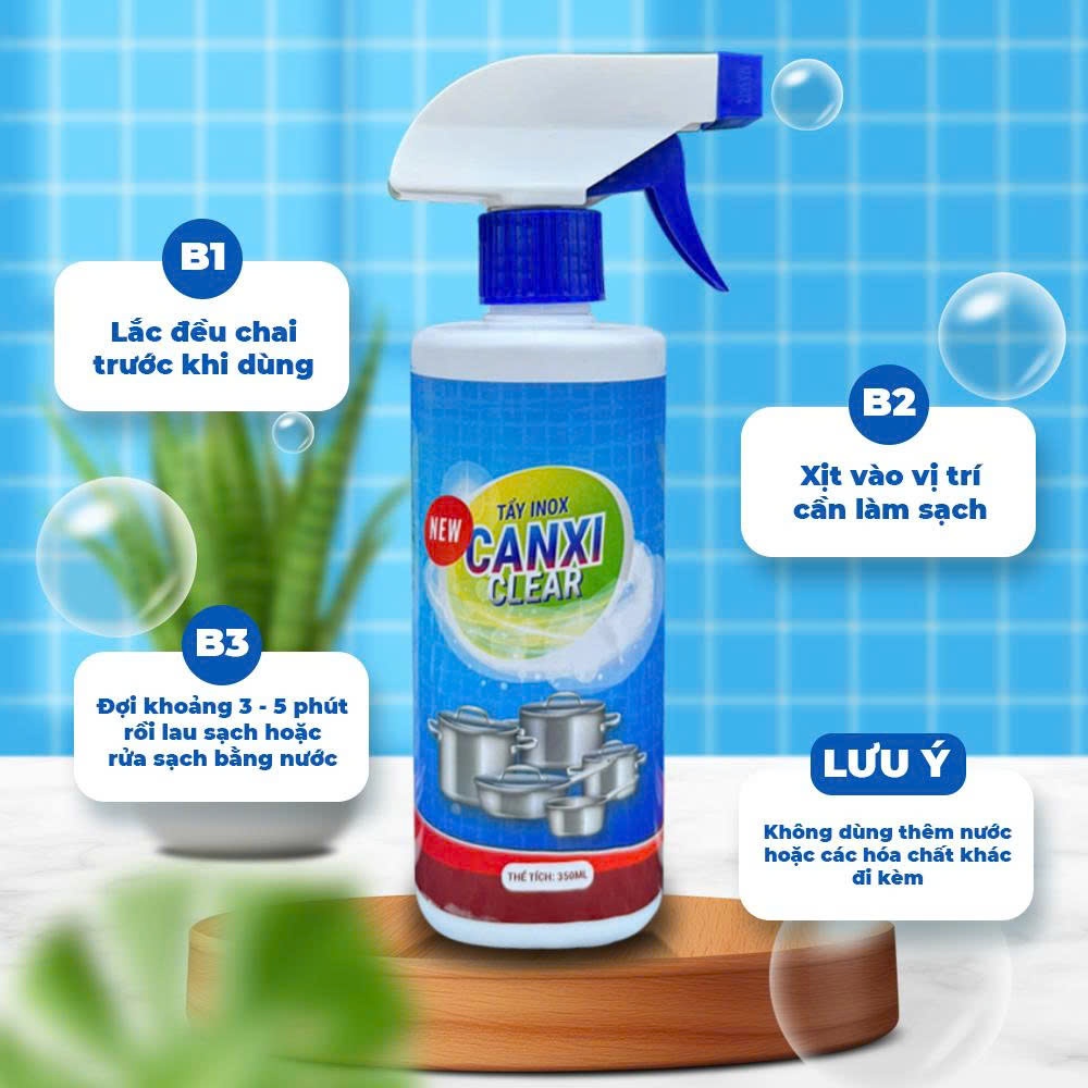 Nước Tẩy Cặn Canxi CLEAN - Sạch Bóng Vòi Sen, Vách Kính Chỉ Sau 3 Phút (An Toàn, Không Ăn Mòn Inox).
