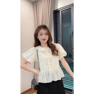 Áo sơ mi kiểu babydoll tay bí Sola chất vải boi họa tiết xinh xắn