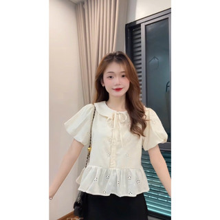 Áo sơ mi kiểu babydoll tay bí Sola chất vải boi họa tiết xinh xắn