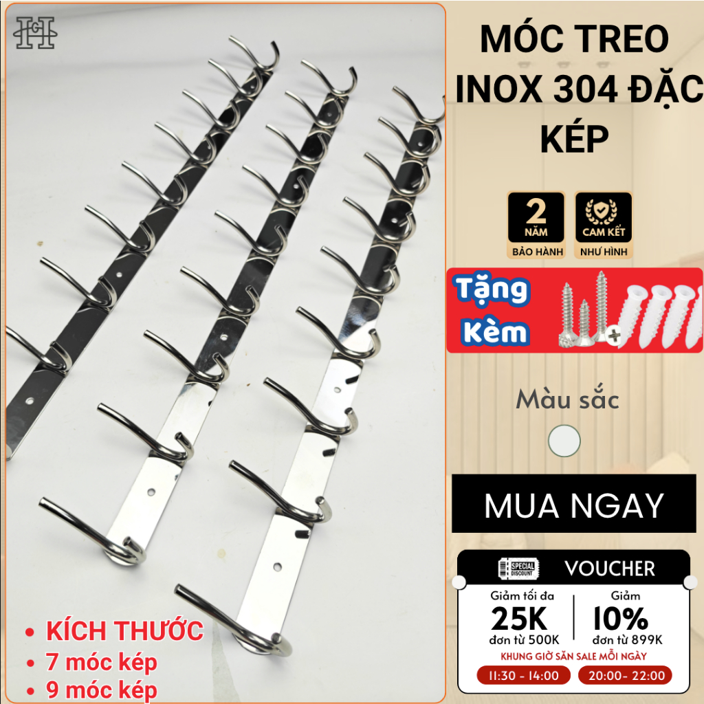 [Loại 1-Xịn] Móc treo INOX 304 ĐẶC 7-9 móc kép, khung 1,5 ly, bền đẹp ...